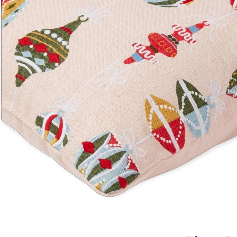 Threshold Embroidered Ornament Square Christmas Throw Pillow in Blush